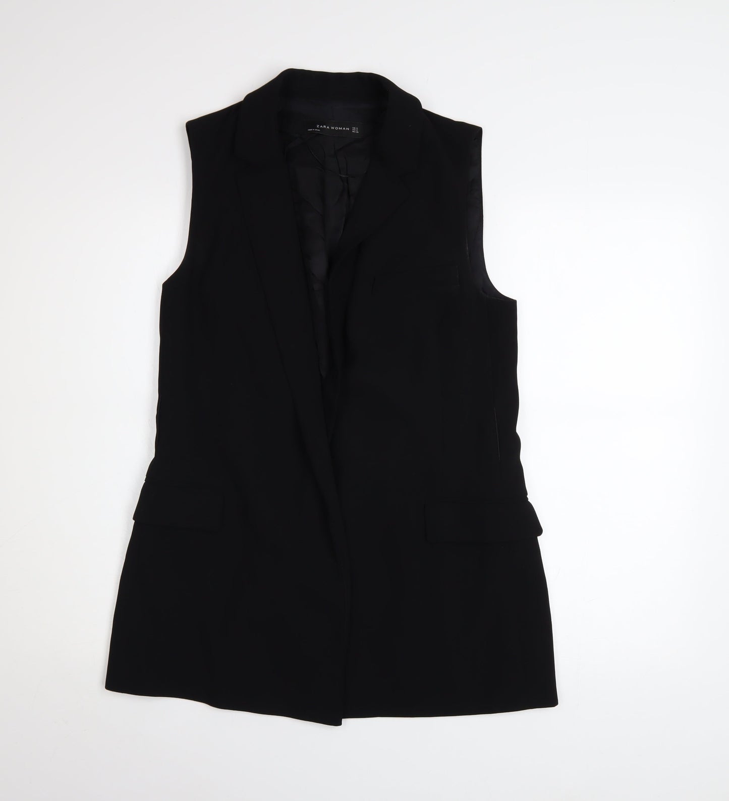 Zara Woman Black Sleeveless Waistcoat Size S Smart Lined Workwear