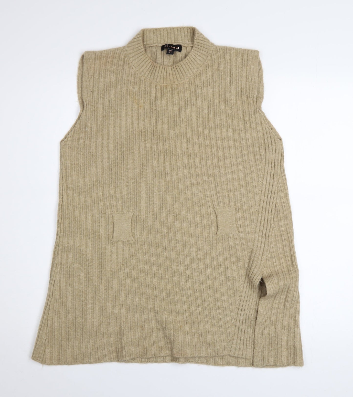 QED London Women's Beige Rib Knit Sleeveless Vest Jumper M