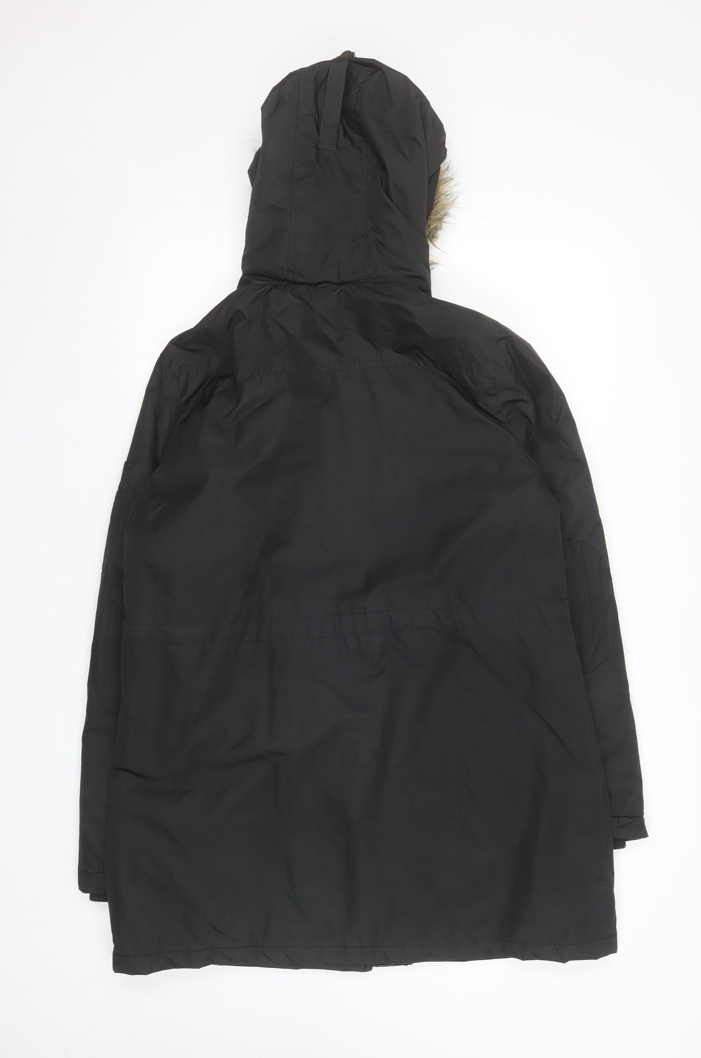 Fluid Womens Black Faux Fur Hooded Parka Coat Size 12