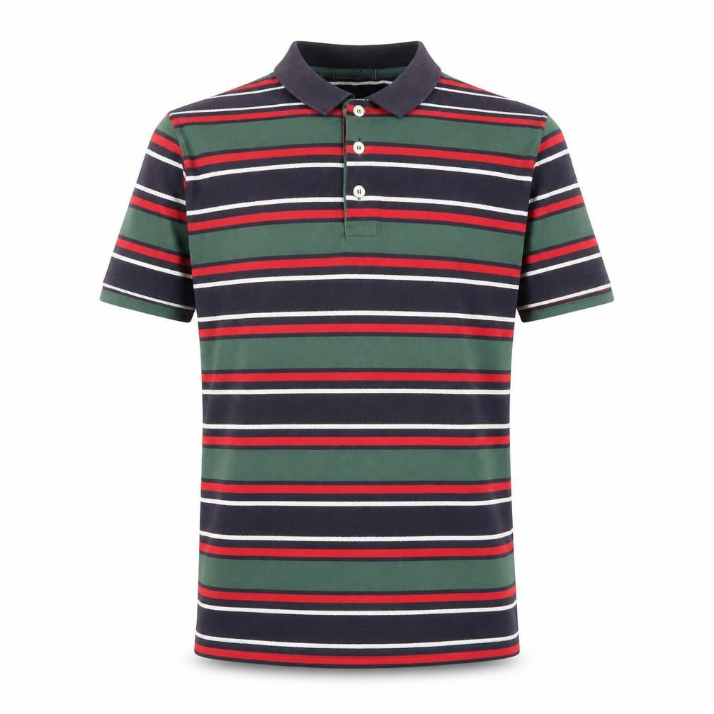Marks and Spencer Mens Green Navy Striped Polo Shirt Size M Classic Fit