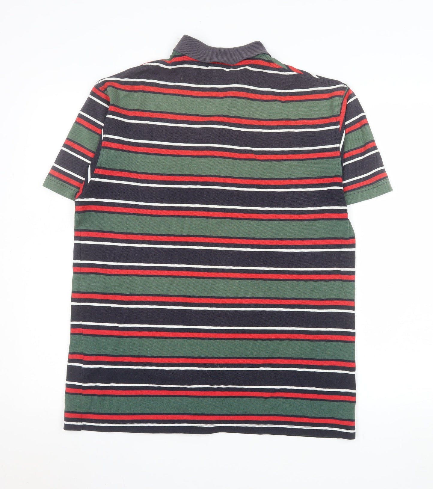 Marks and Spencer Mens Green Navy Striped Polo Shirt Size M Classic Fit