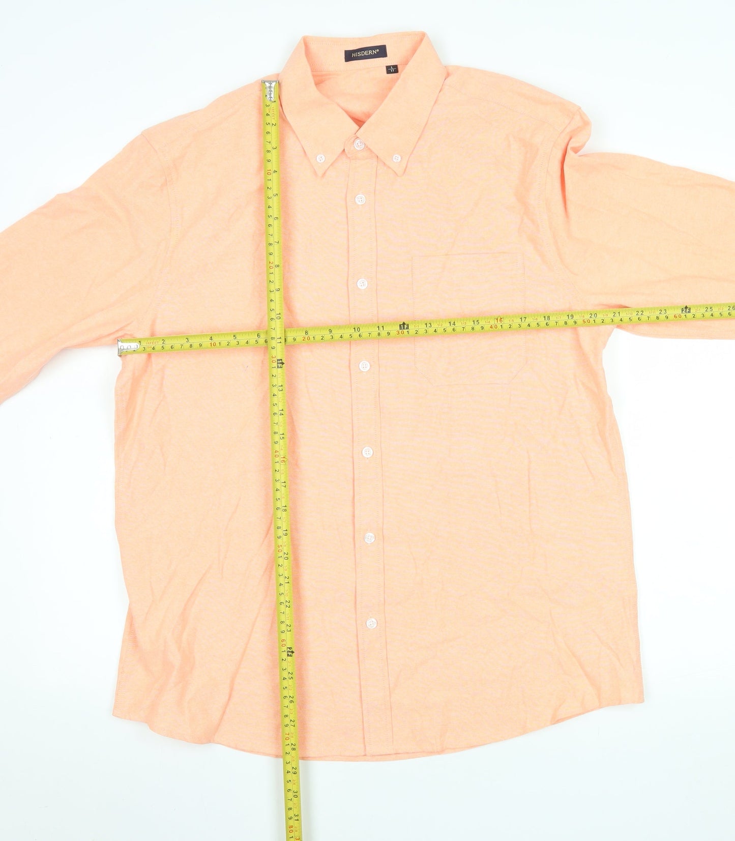 HISDERN Men’s Orange Cotton Blend Button-Down Long Sleeve Shirt L 17