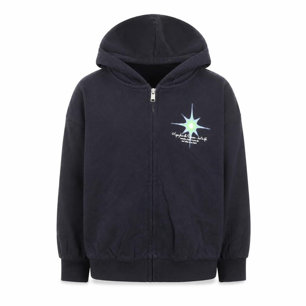 Front view of Marks & Spencer girls’ black hooded zip jersey jacket 6-7 years
