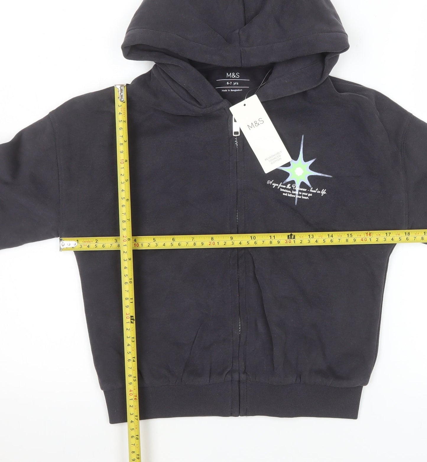 Marks and Spencer Girls Black Hooded Zip Jersey Jacket 6-7 Years