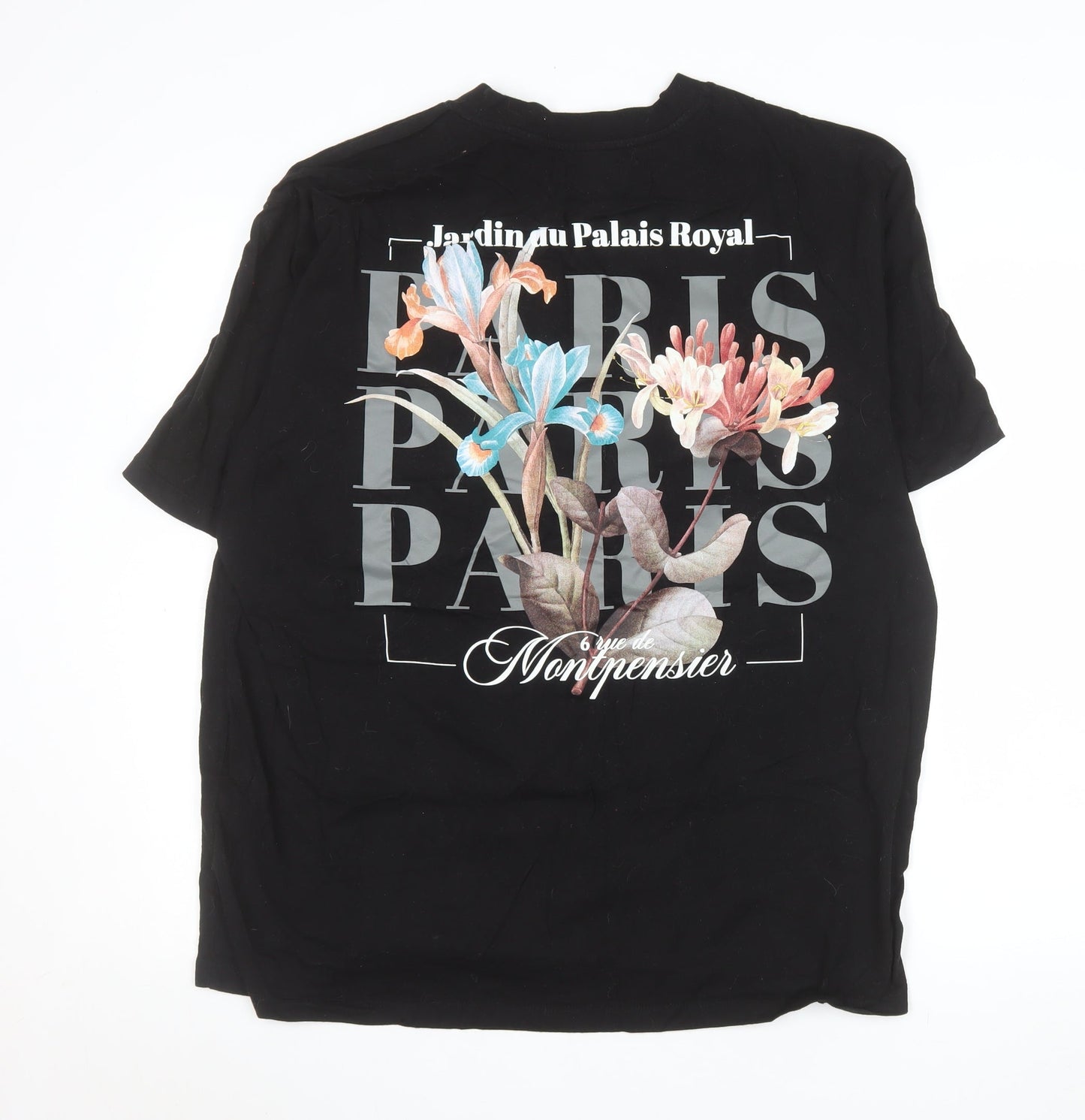 Primark Men’s Black Floral Paris Graphic Cotton T-Shirt XL