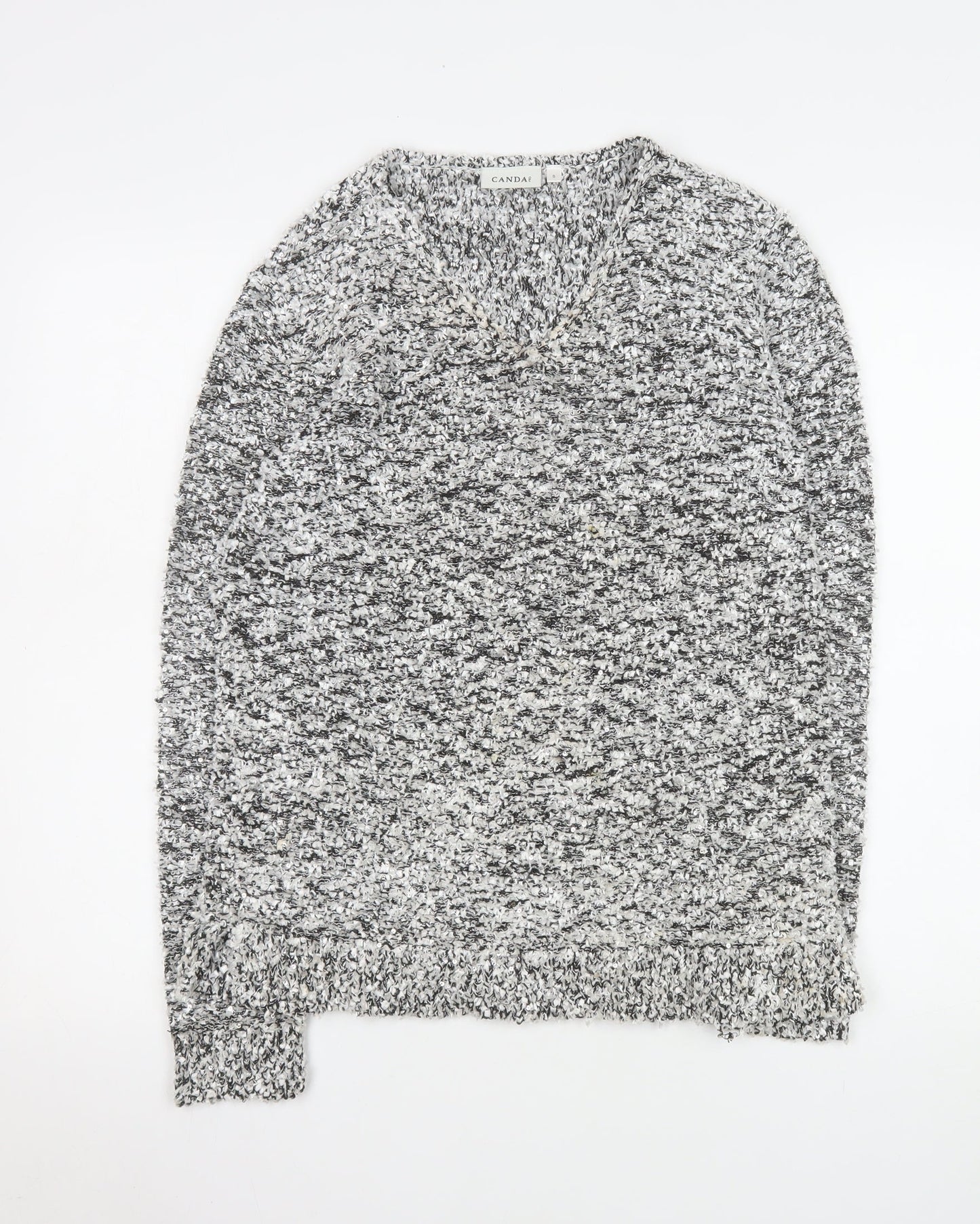 Canda Women’s Grey Chunky Knit V-Neck Pullover Jumper Size S