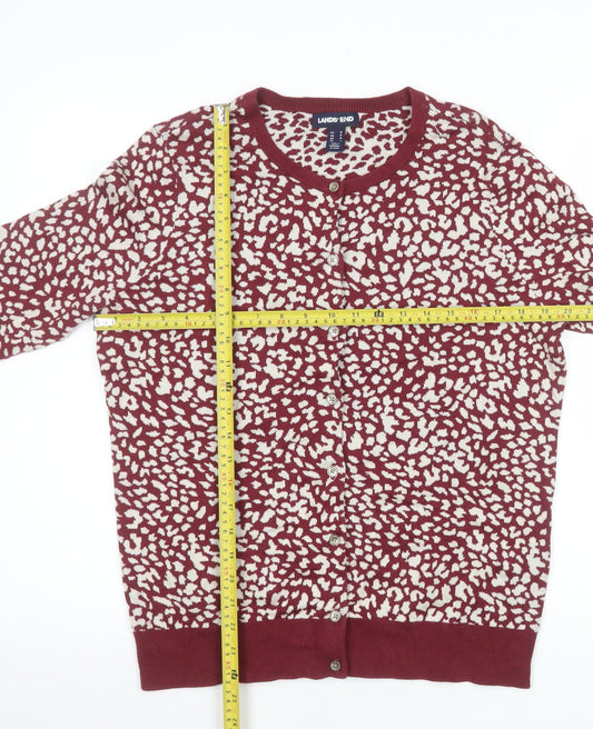 Lands' End Women's Red Animal Print Cotton Cardigan L