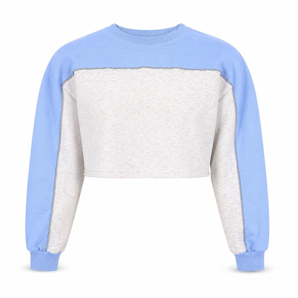 ISAWITFIRST Women Blue & Grey Cropped Pullover Sweatshirt UK 8