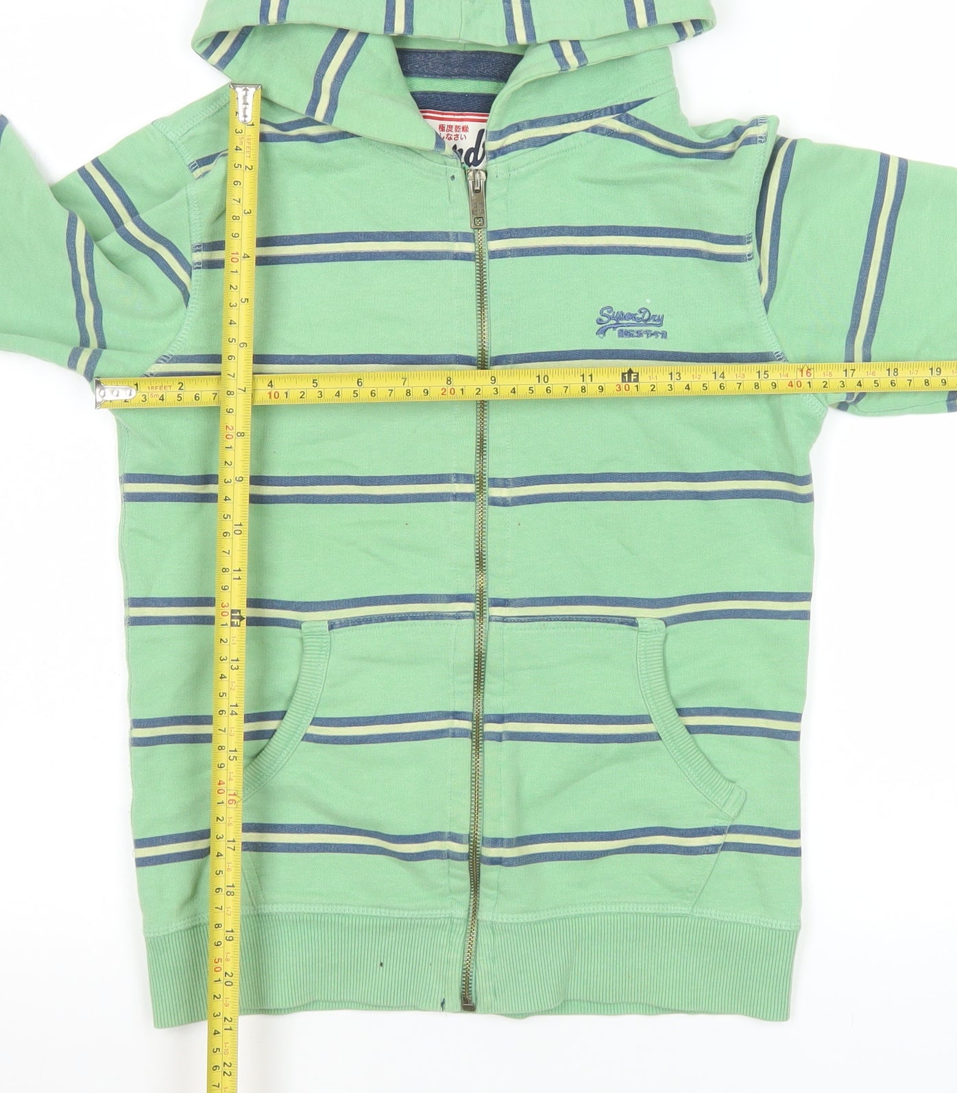 Superdry Women’s Green Striped Hooded Cotton Zip Jacket XS