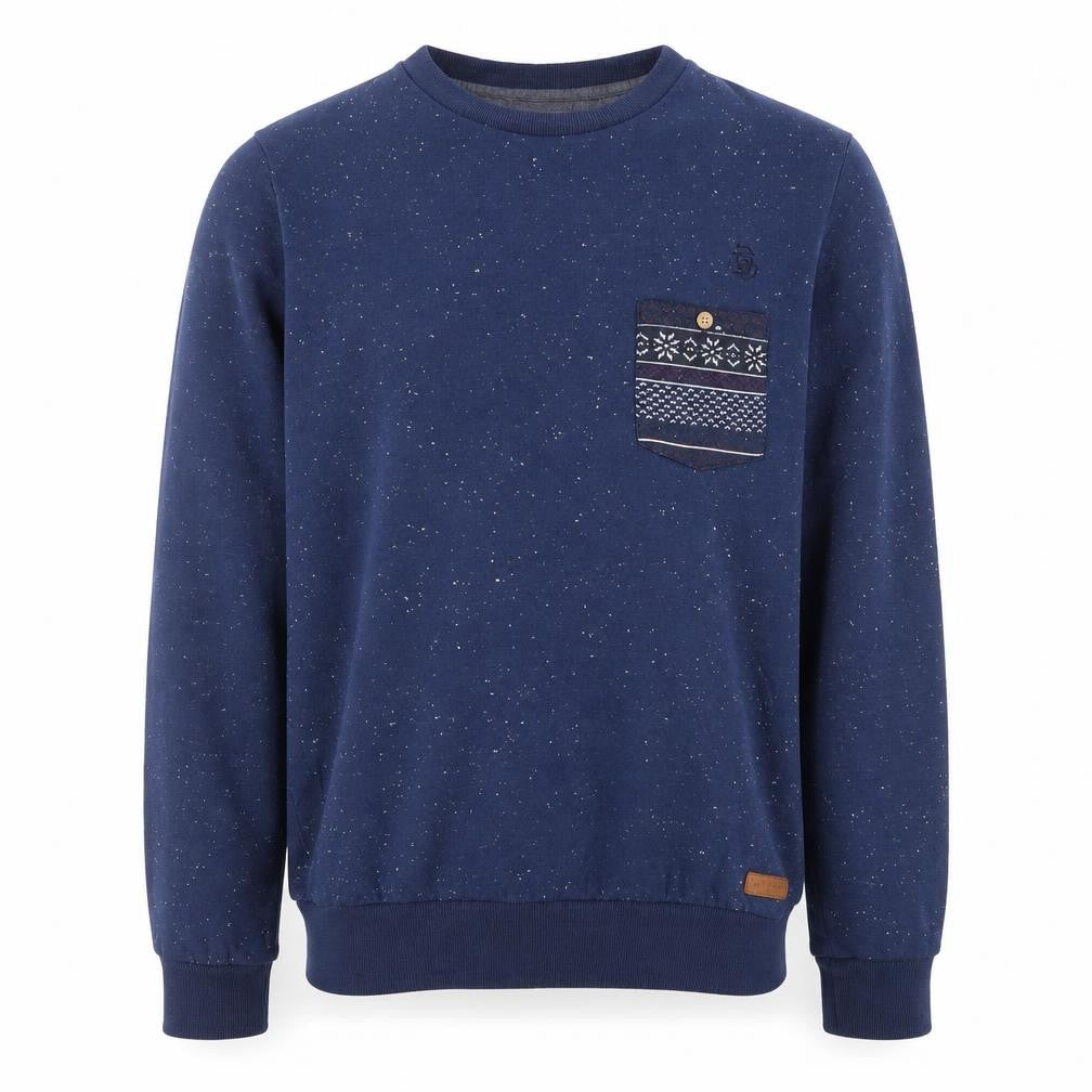 Nanny State Men's Blue Fair Isle Pocket Crew Neck Sweatshirt Medium