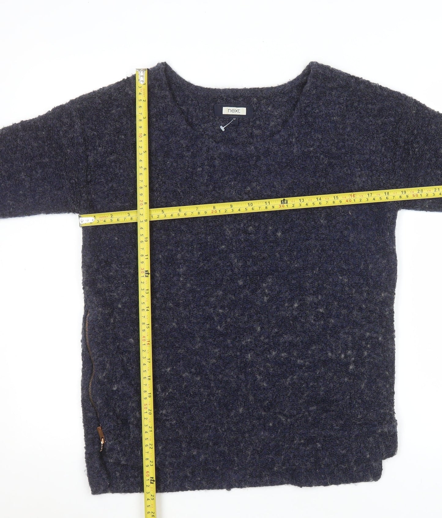 Next Women's Blue Wool Blend Chunky Knit 3/4 Sleeve Pullover Jumper Size 12