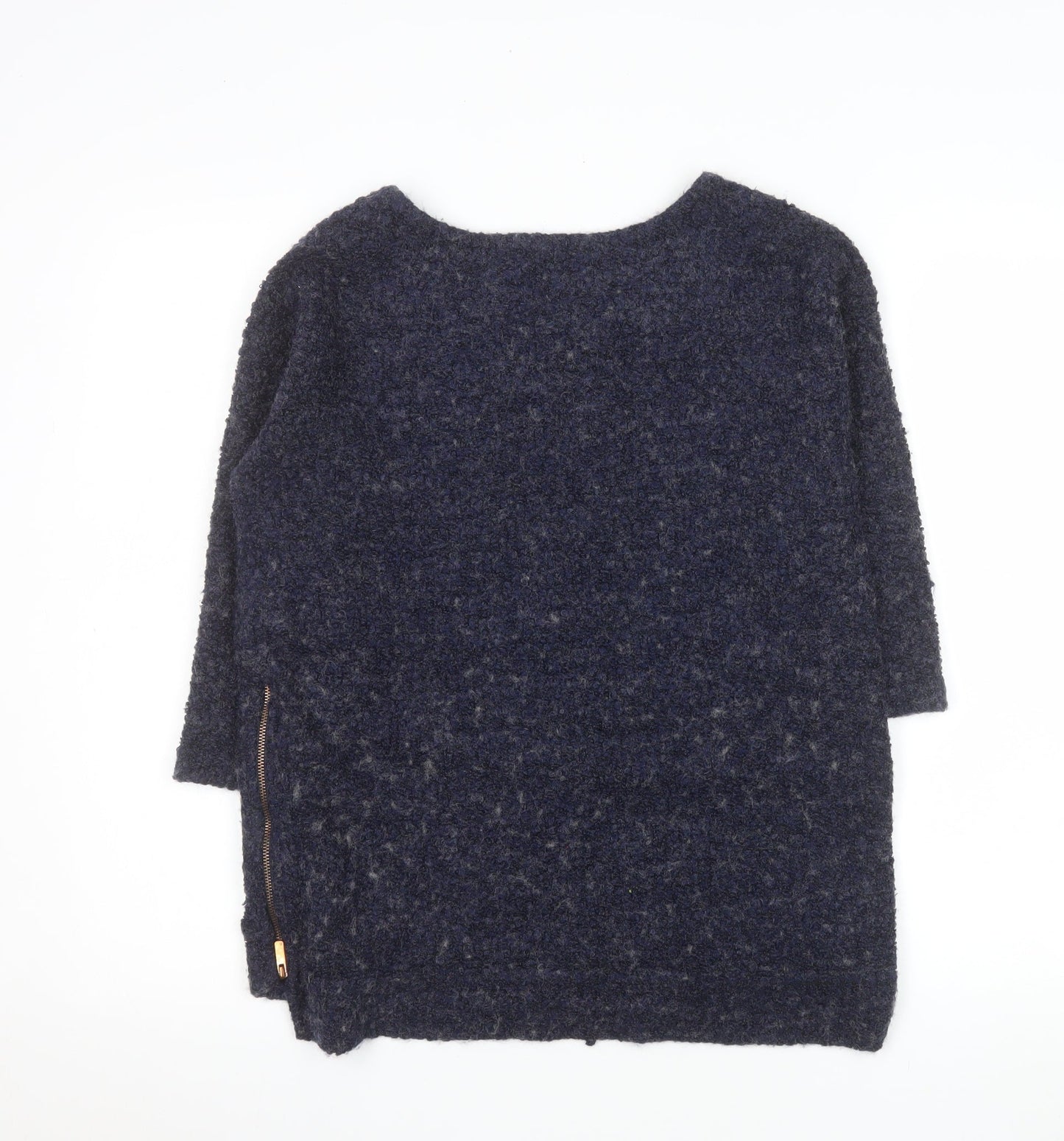 Next Women's Blue Wool Blend Chunky Knit 3/4 Sleeve Pullover Jumper Size 12