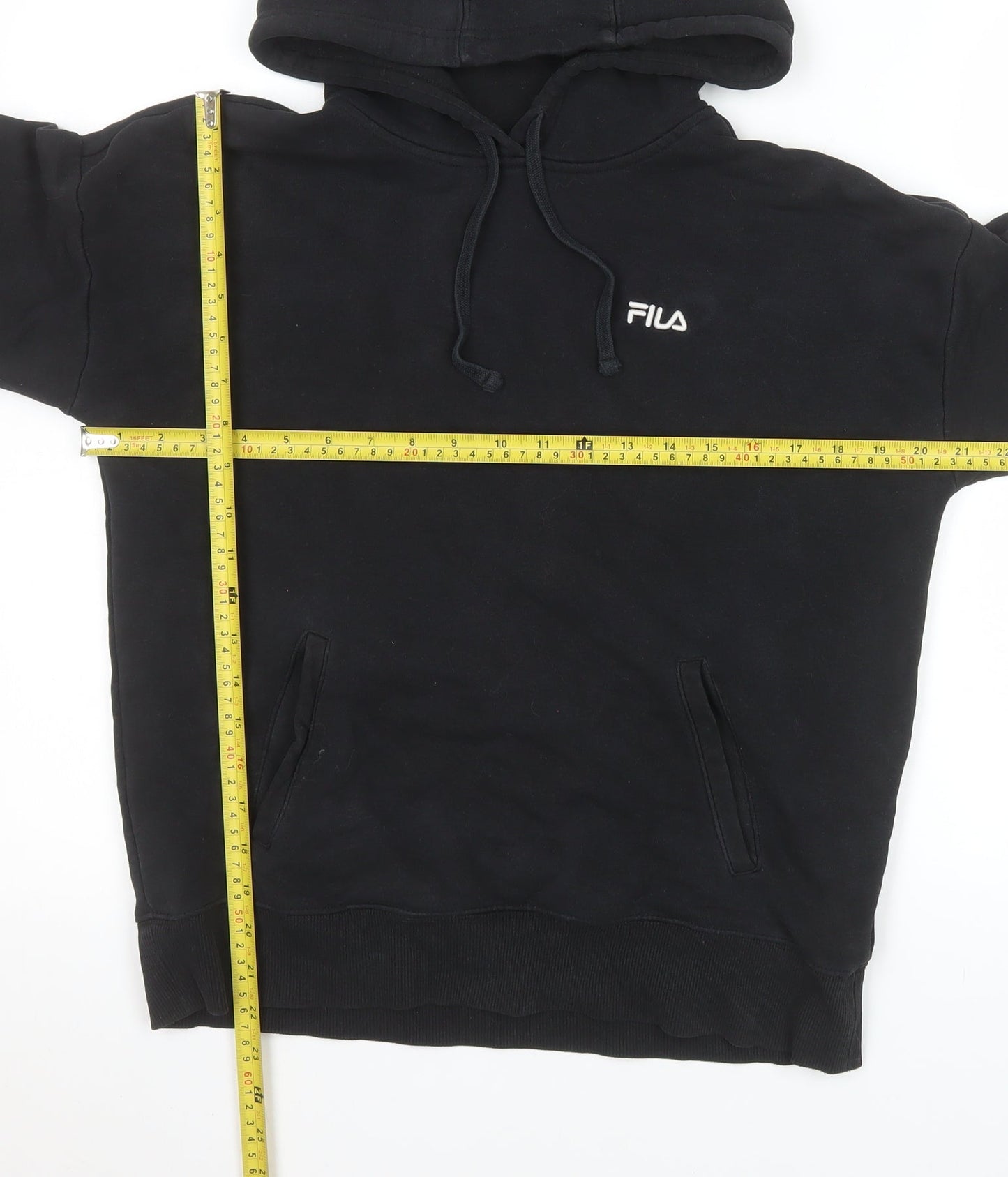 Fila Men’s Black Pullover Hoodie Size S Logo Fleece Sweatshirt