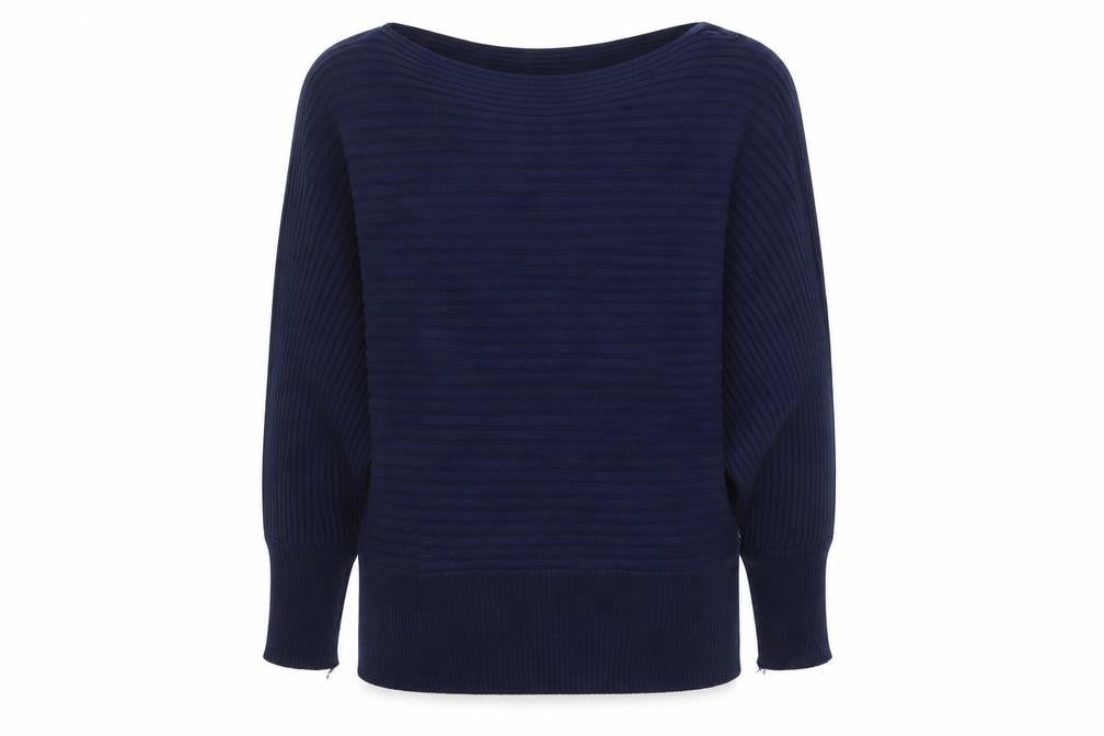 Pure Hype Women's Blue Cotton Blend Boat Neck Pullover Jumper Size L