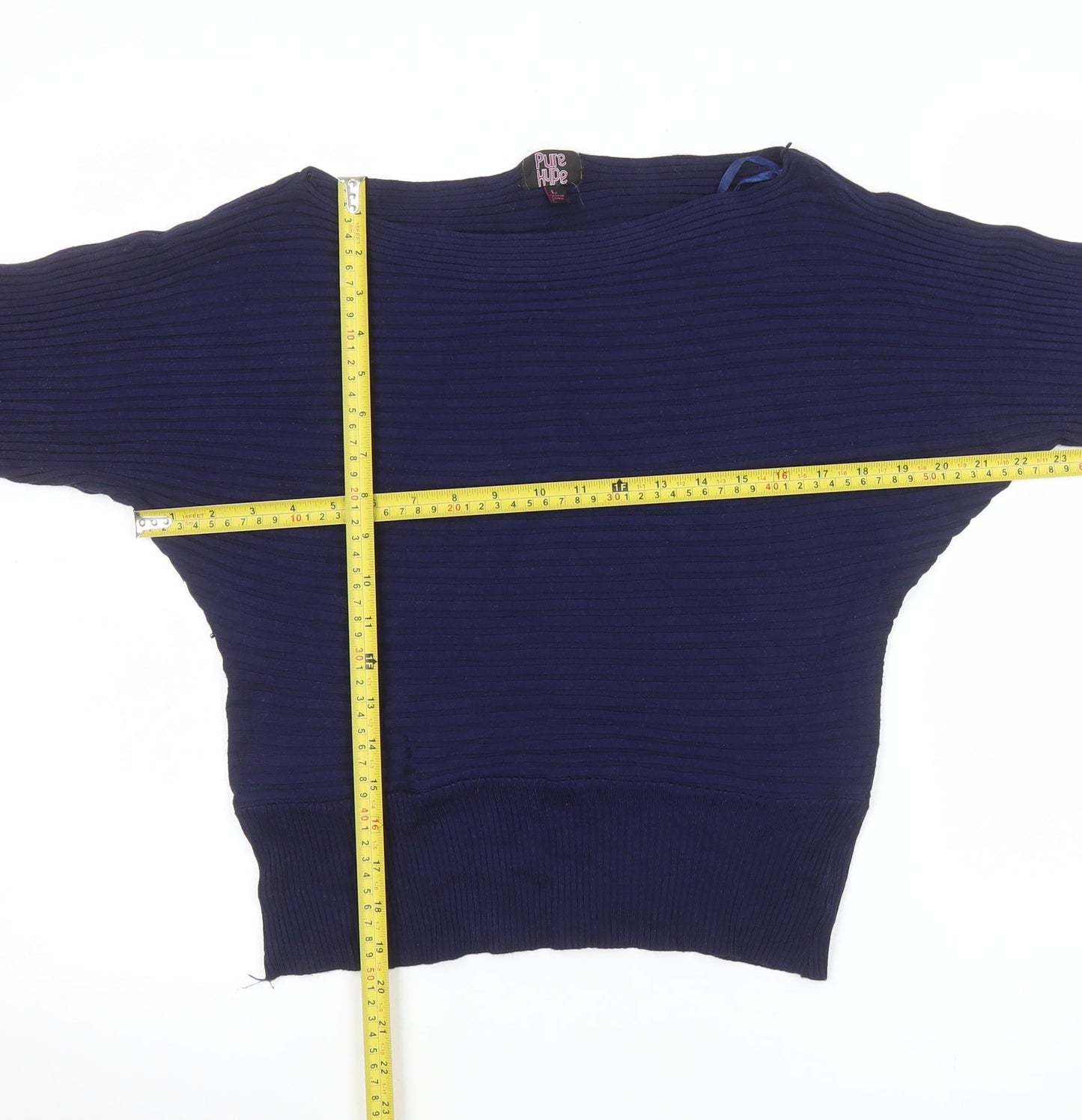 Pure Hype Women's Blue Cotton Blend Boat Neck Pullover Jumper Size L