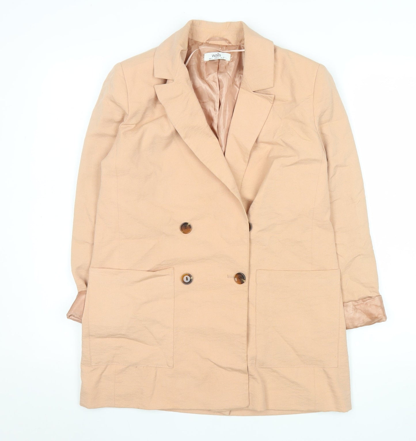 Wallis Women’s Beige Double-Breasted Blazer UK 8 Woven Tailored Jacket