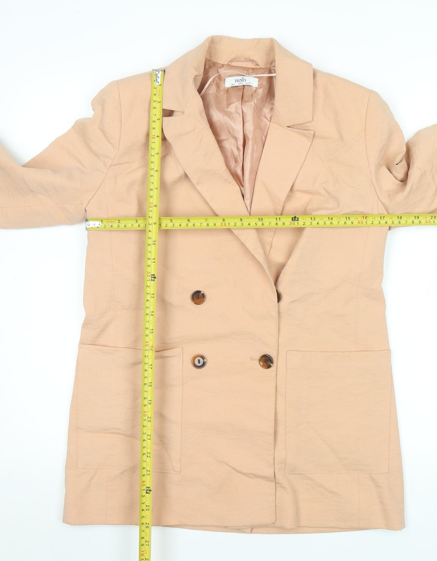 Wallis Women’s Beige Double-Breasted Blazer UK 8 Woven Tailored Jacket