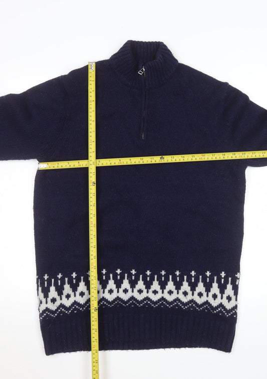 Boden Men's Blue Wool Fair Isle 1/4 Zip Sweater Size L