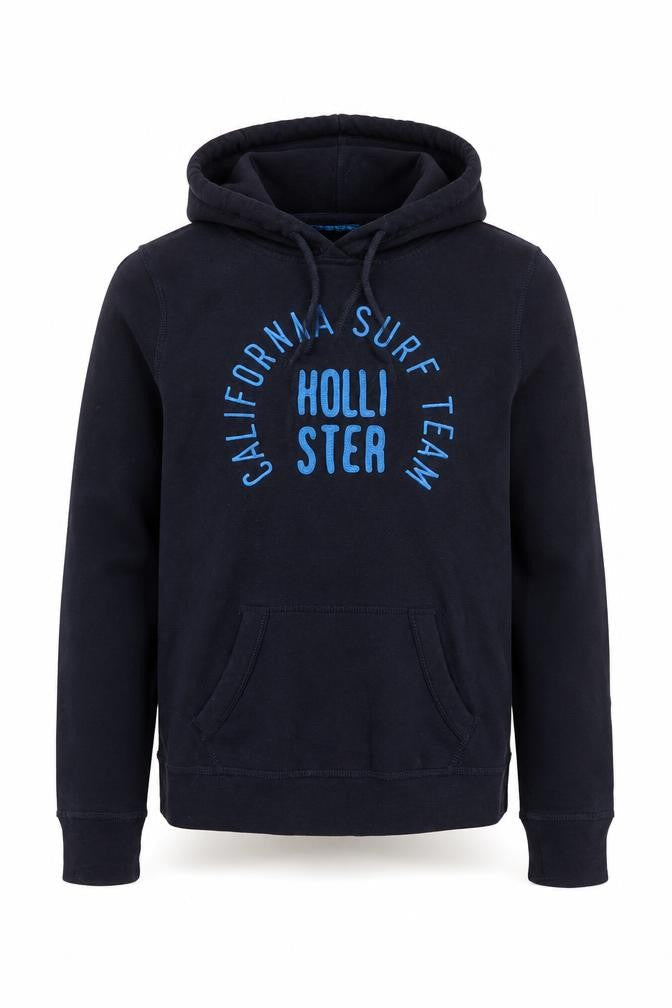 Hollister Mens Black Hoodie Medium Pullover Graphic Surf Team Cotton