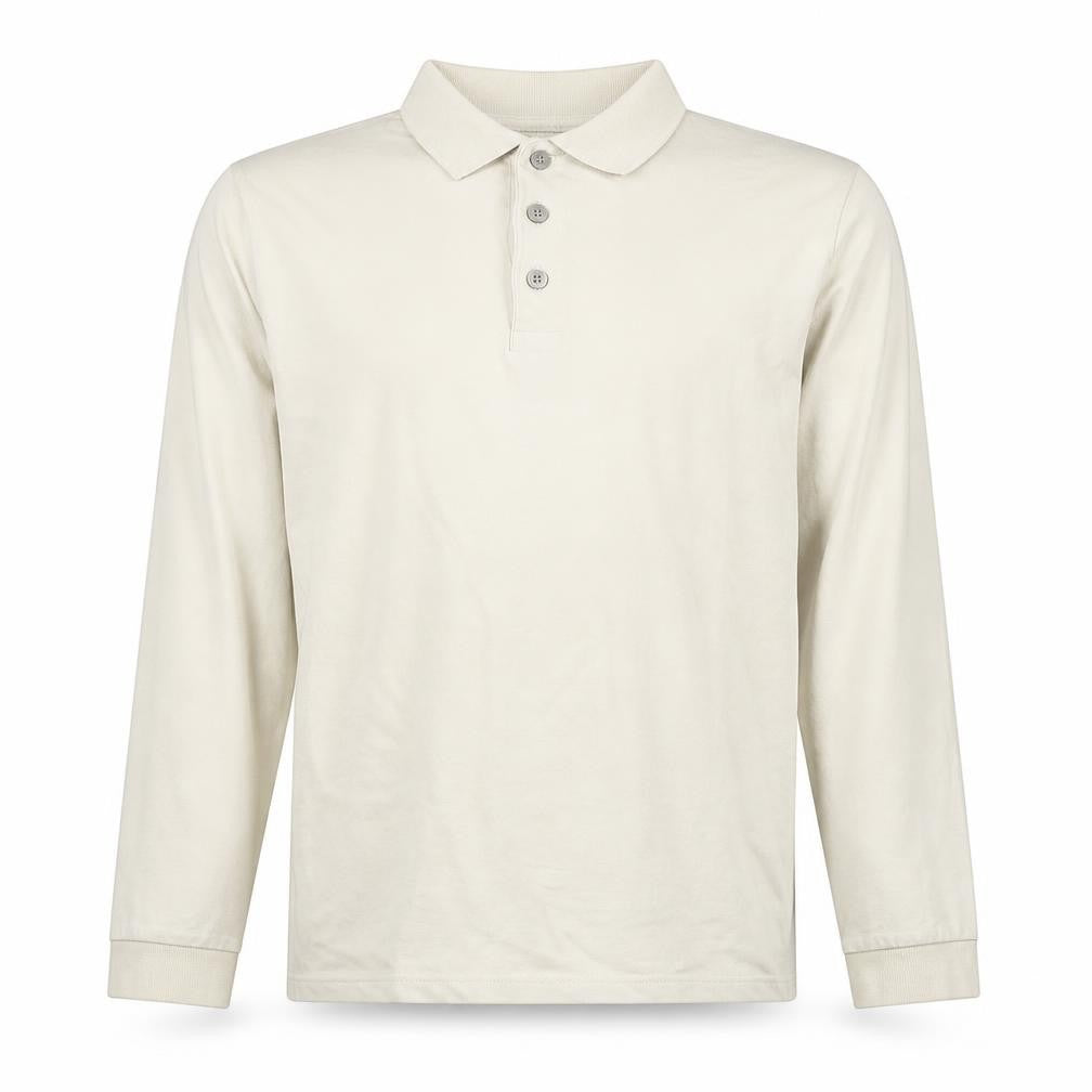 Marks and Spencer Men's Beige Long Sleeve Cotton Stretch Polo Medium