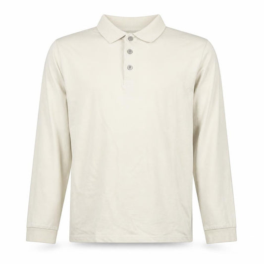 Marks and Spencer Men's Beige Long Sleeve Cotton Stretch Polo Medium