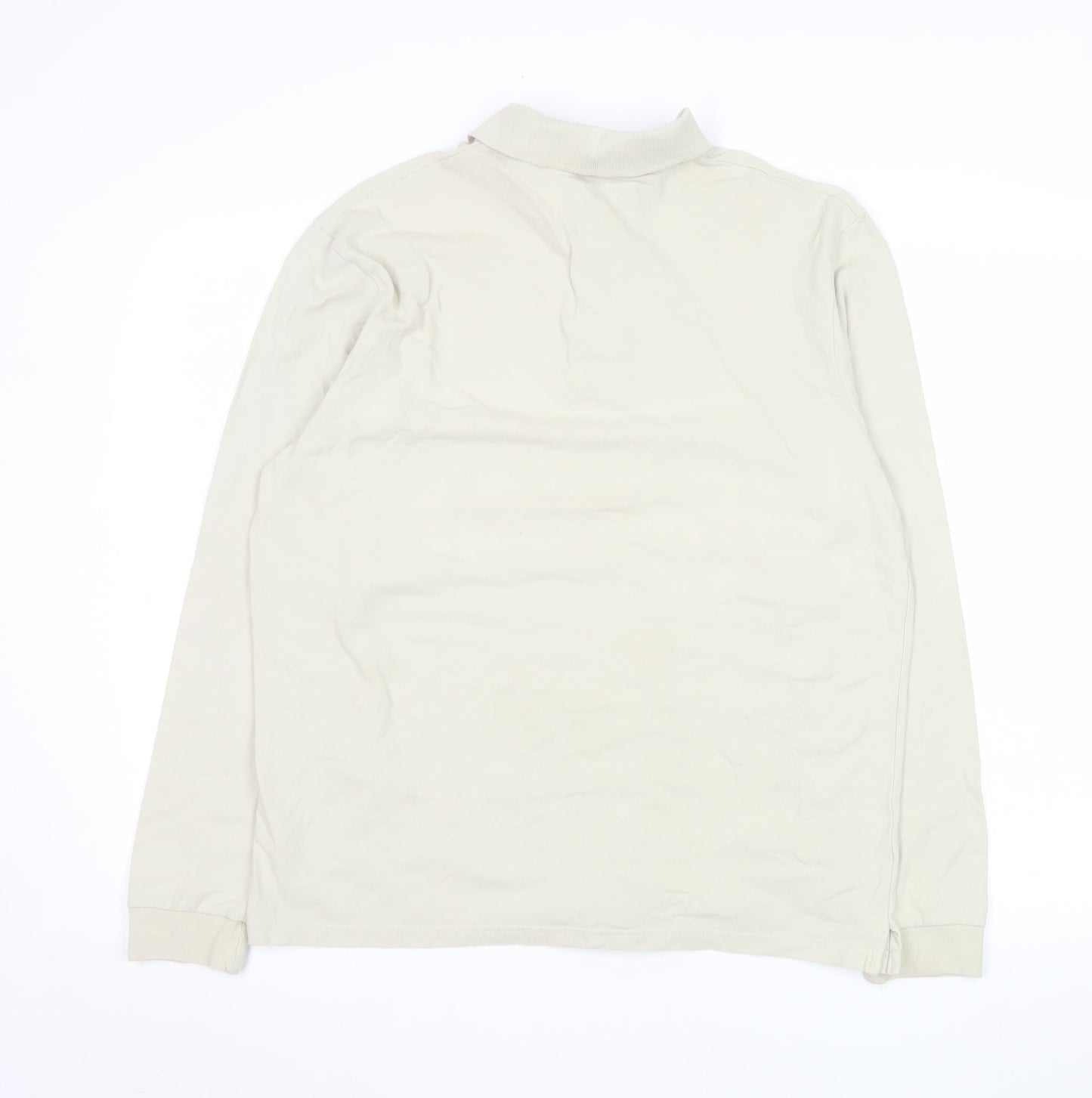 Marks and Spencer Men's Beige Long Sleeve Cotton Stretch Polo Medium