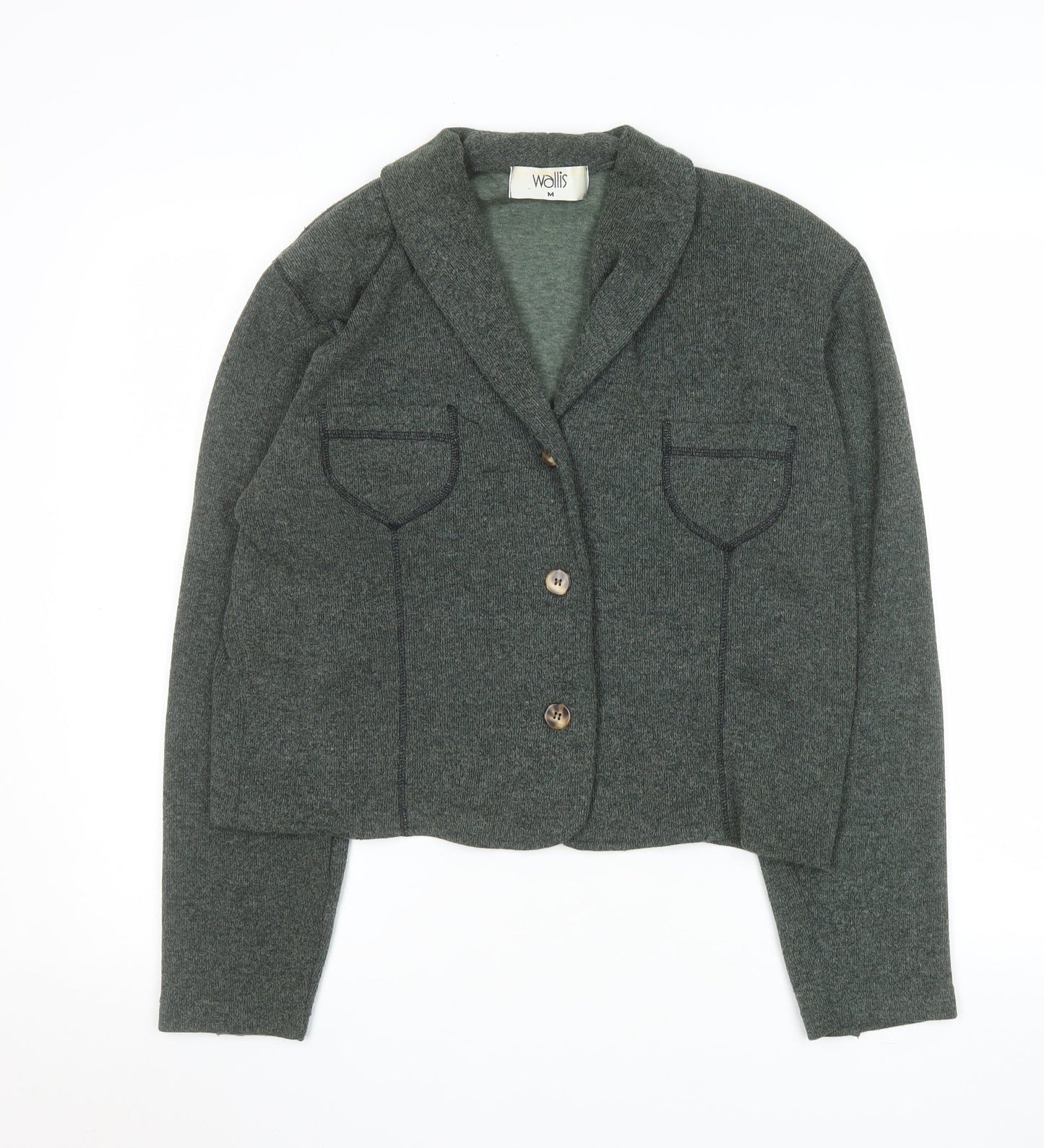 Wallis Women Green Knit Blazer Medium Single Breasted Jacket