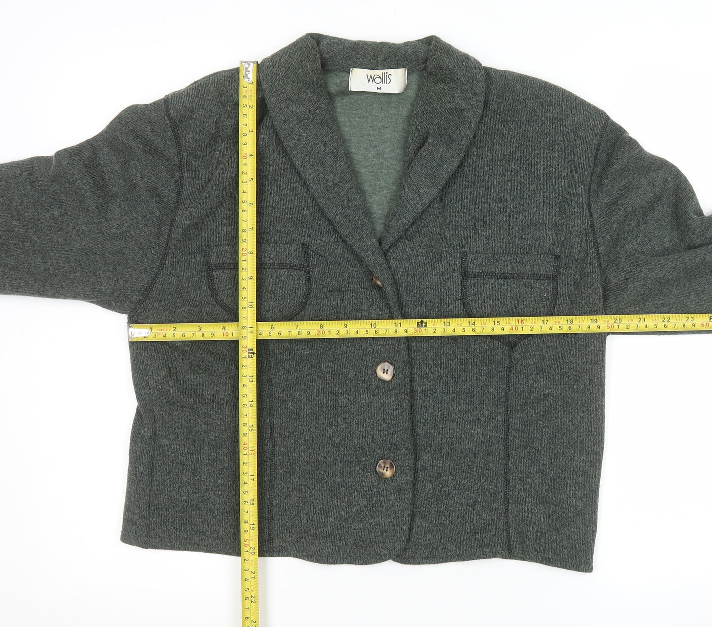 Wallis Women Green Knit Blazer Medium Single Breasted Jacket