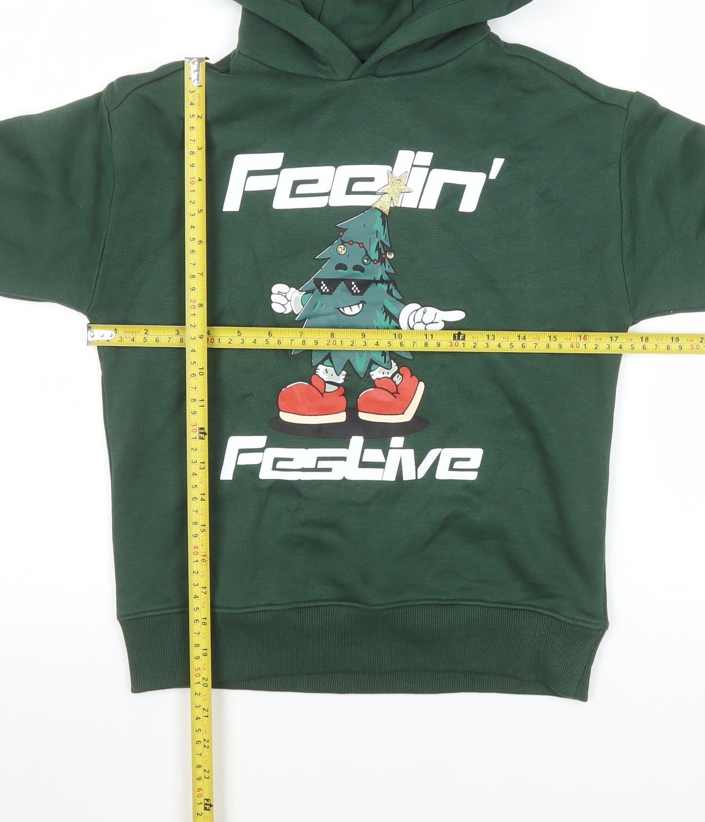 F&F Boys Green Christmas 'Feelin' Festive' Pullover Hoodie 8-9 Years