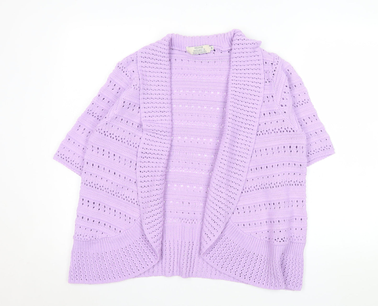 Honor Millburn Women's Purple Open Knit Short Sleeve Cardigan M