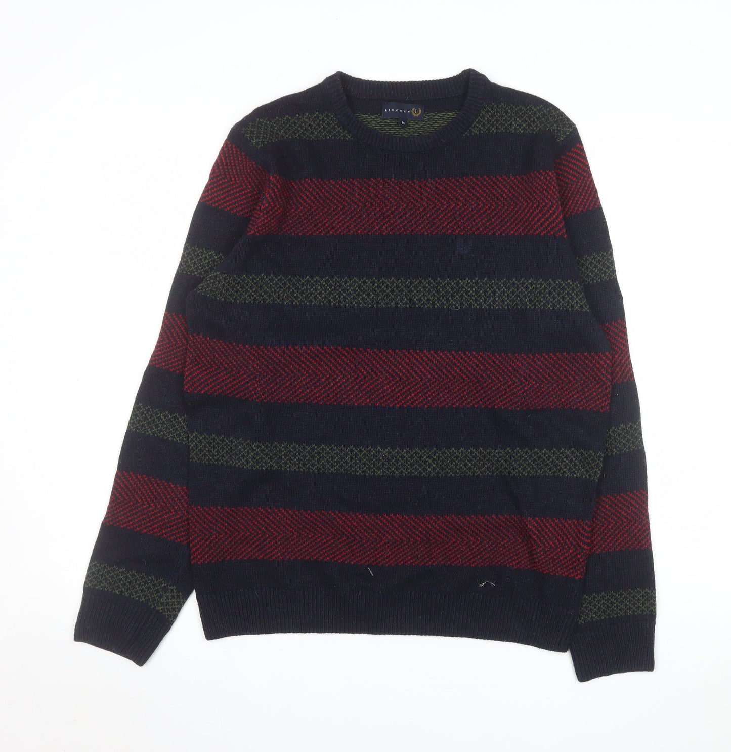 Lincoln Men's Multicoloured Wool Blend Striped Pullover Jumper Size M
