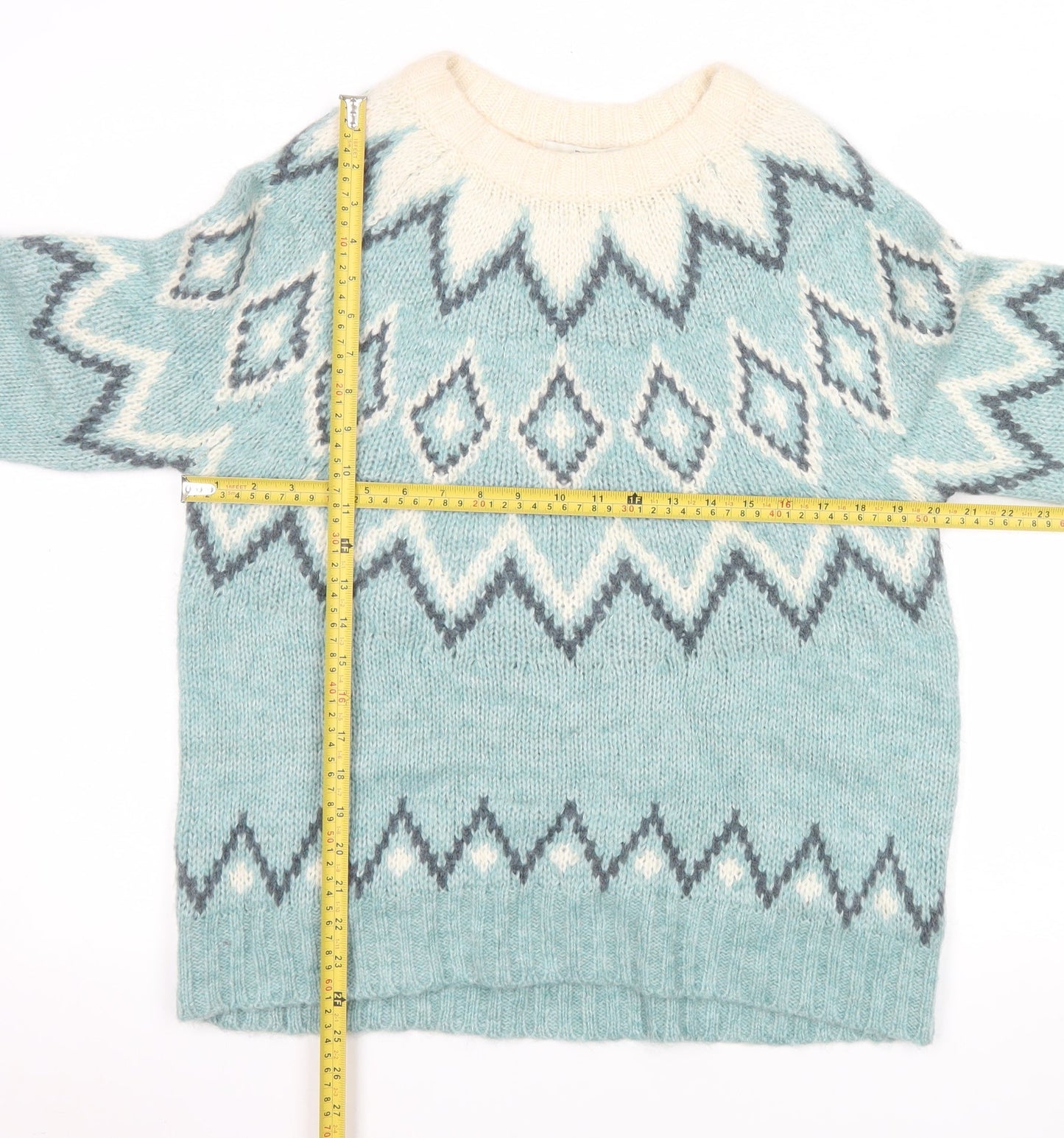 Next Women Blue Fair Isle Knit Jumper Size 14 Crew Neck