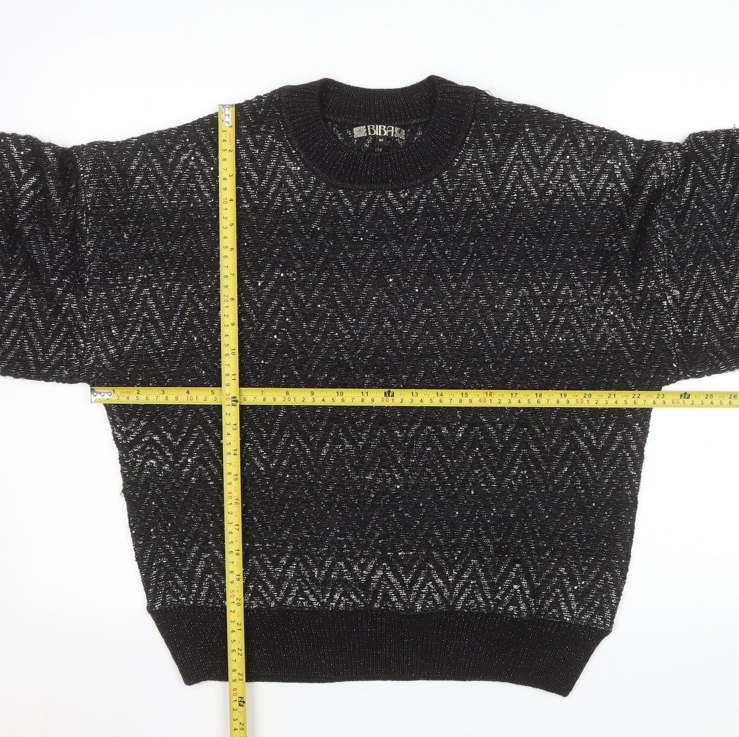 Biba Womens Black Metallic Knit Crew Neck Pullover Jumper Size M