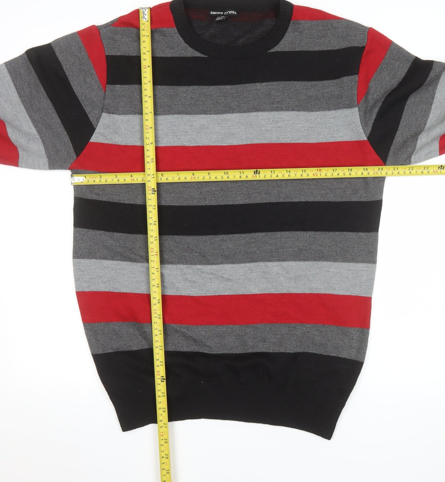 Swiss Cross Men's Multicoloured Striped Pullover Jumper L