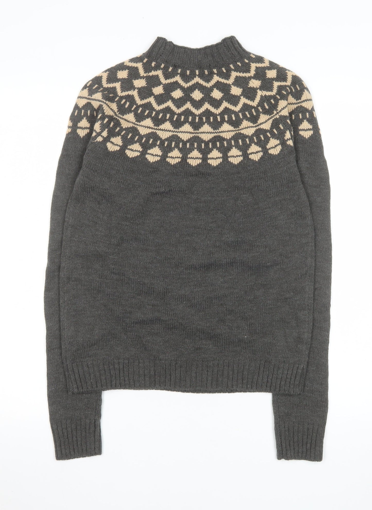 Fashion Union Women’s Grey Fair Isle High Neck Tall Jumper Size 8