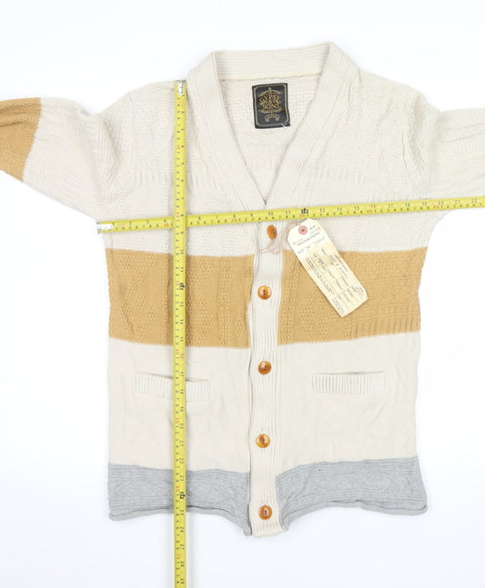 Gypsy & Sons Men’s Beige Cable-Knit Cotton Cardigan Large