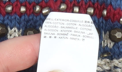 Desigual Women's Blue Fair Isle Cotton Jumper Size 8 Crew Neck Knit