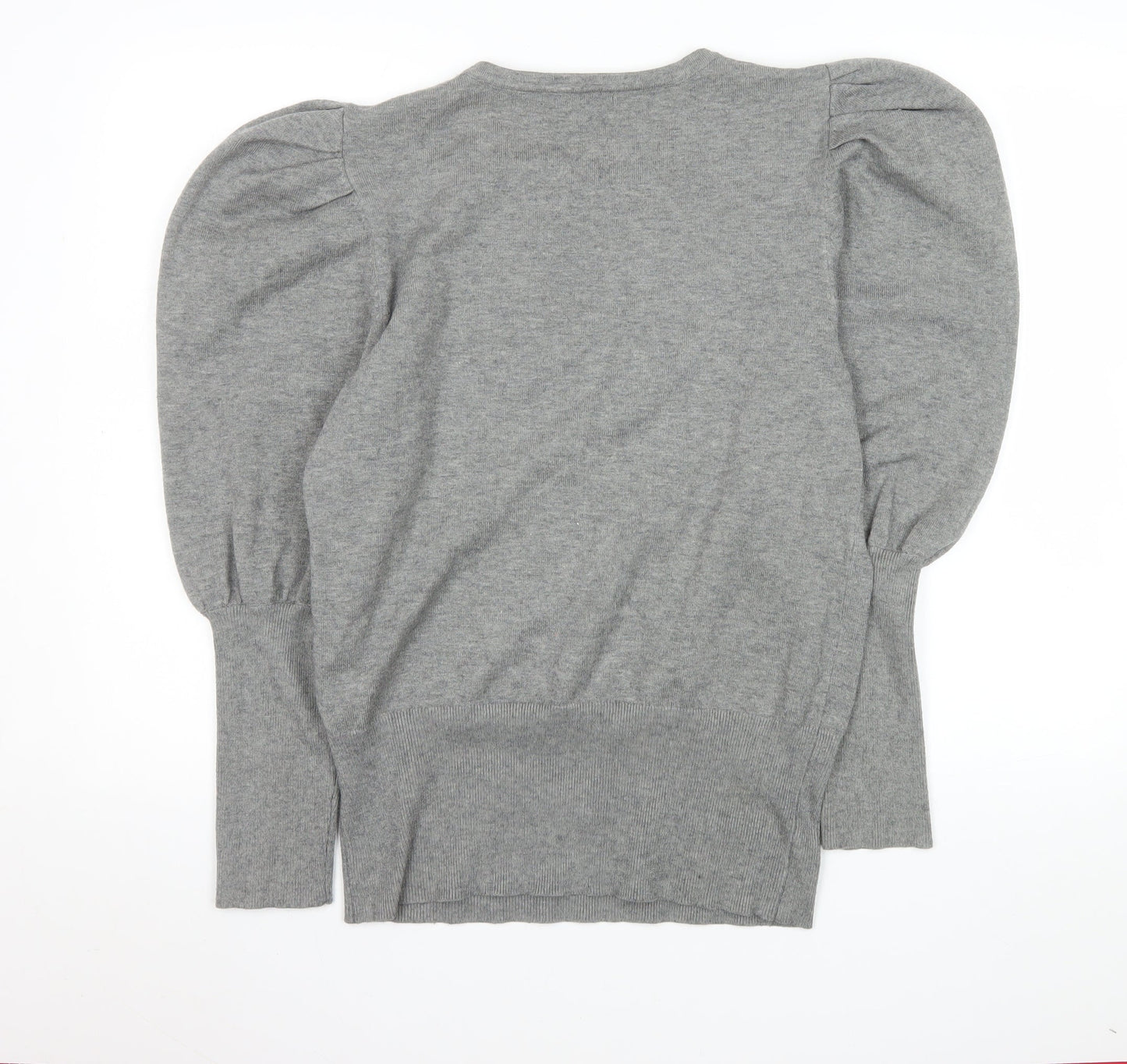 Quiz Womens Grey Sequin Puff Sleeve Pullover Jumper Size L