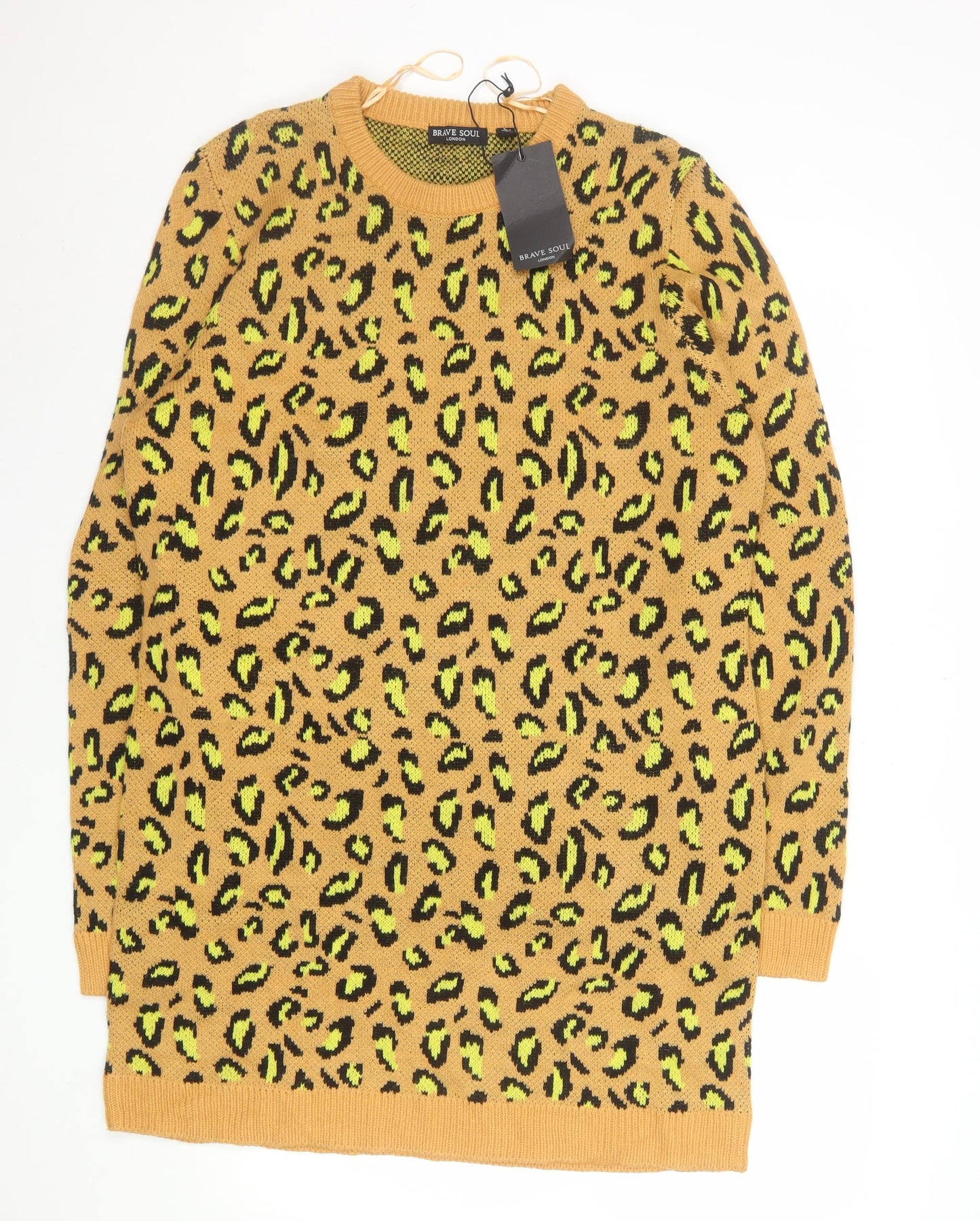 Brave Soul Women’s Brown Leopard Print Long Sleeve Jumper Dress Size 18