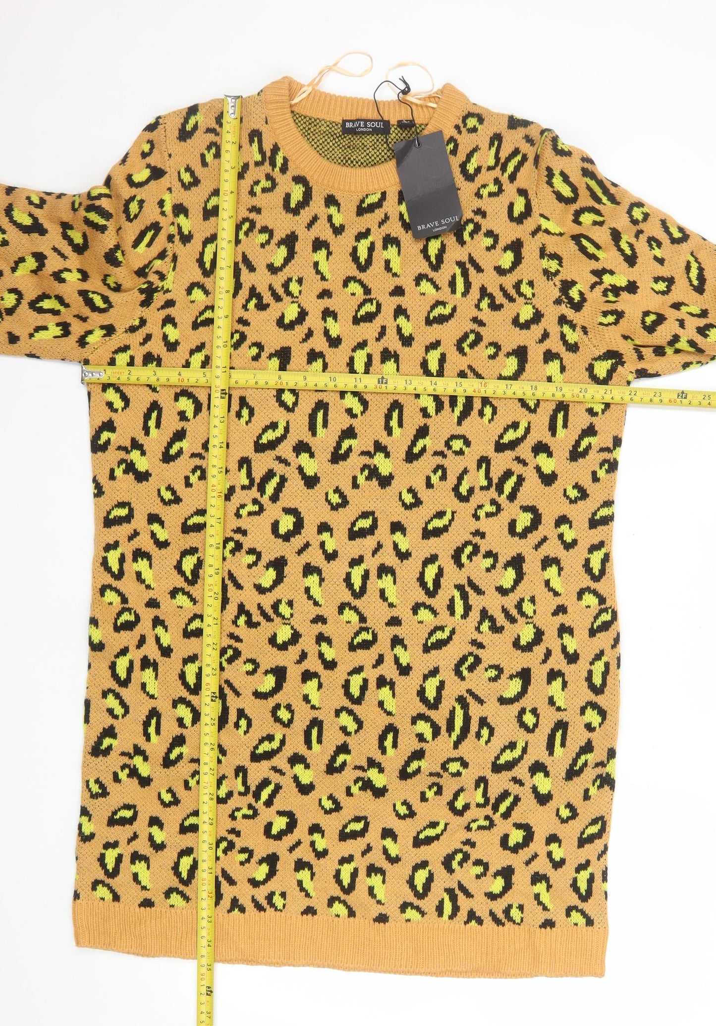 Brave Soul Women’s Brown Leopard Print Long Sleeve Jumper Dress Size 18