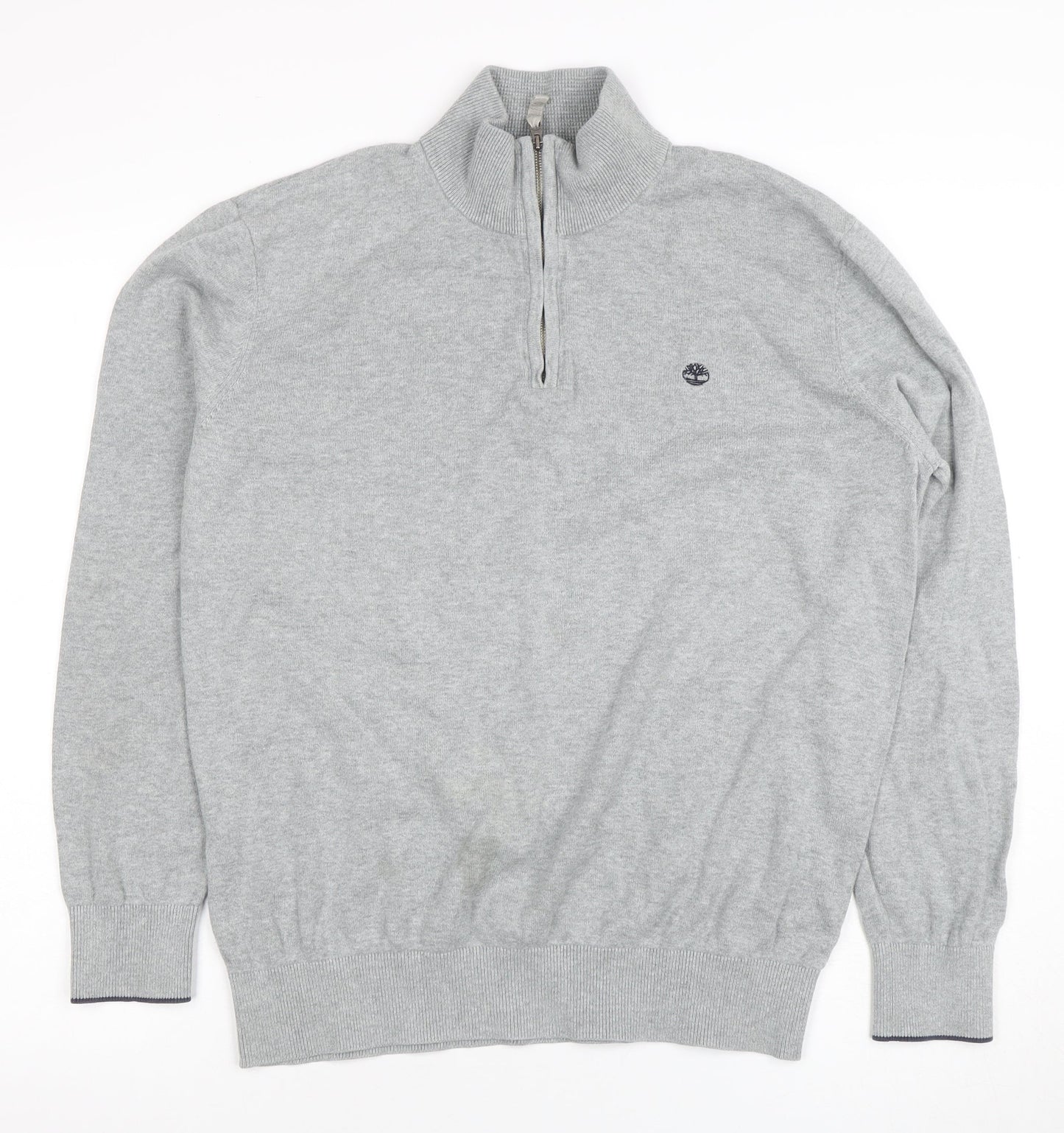 Timberland Men's Grey Cotton Half Zip Jumper L High Neck