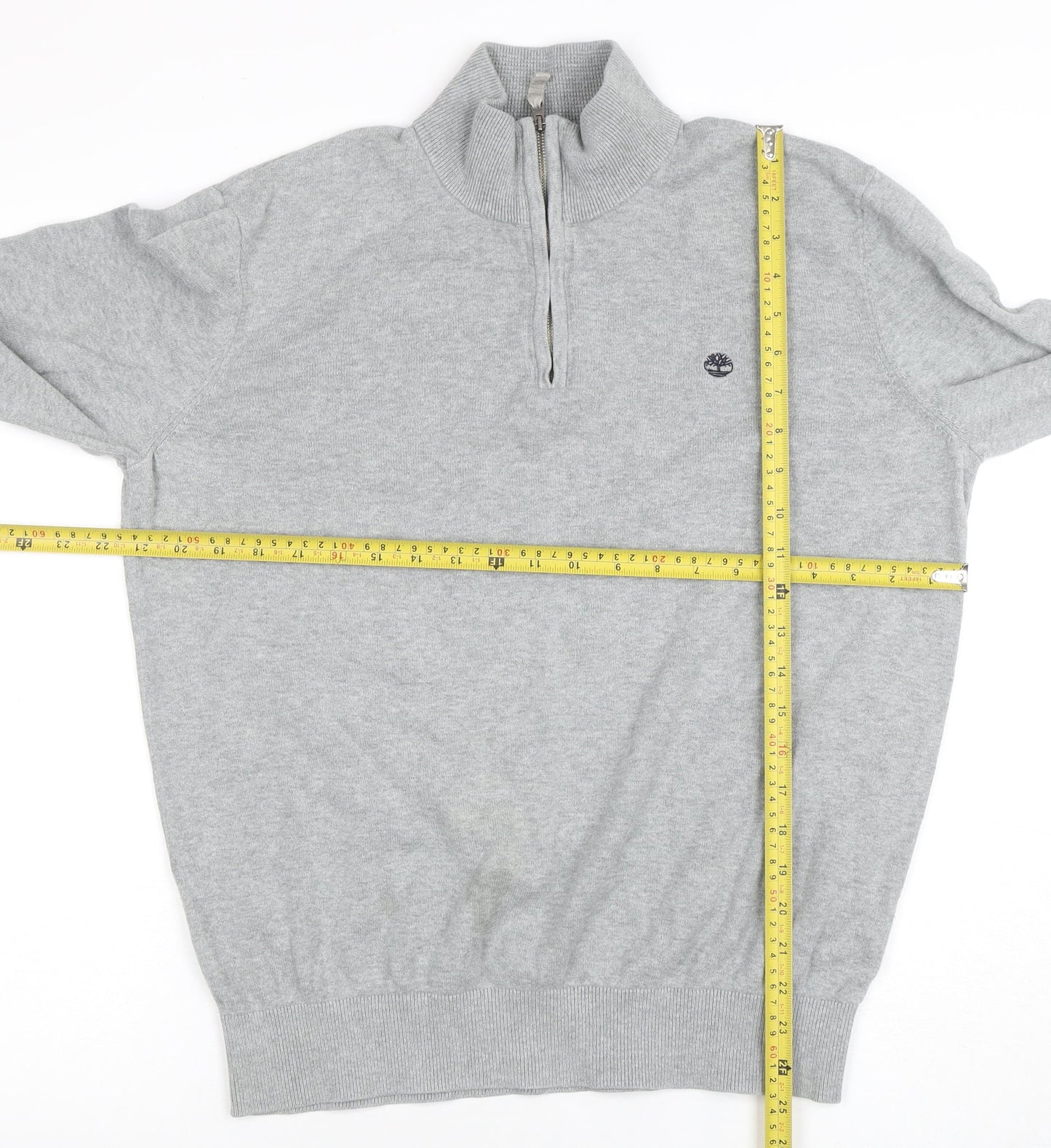 Timberland Men's Grey Cotton Half Zip Jumper L High Neck