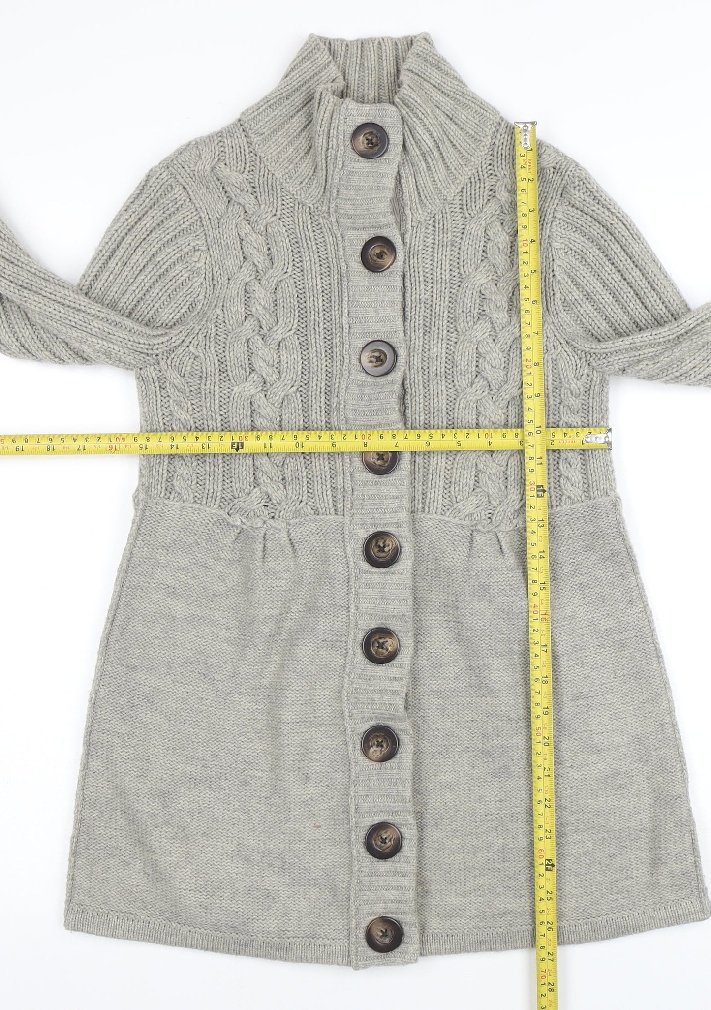 Next Women’s Grey Cable Knit Long Cardigan UK 10 Wool Blend
