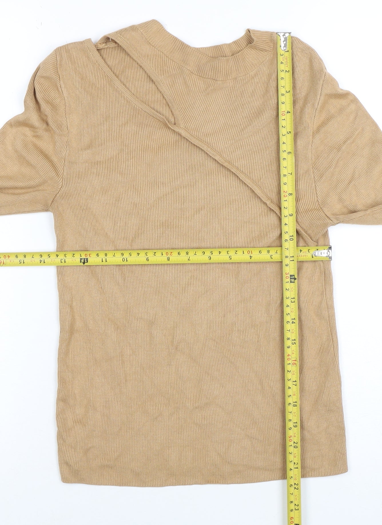 Sonder Studio Women Beige High Neck Strappy Sleeve Pullover Jumper Size 8