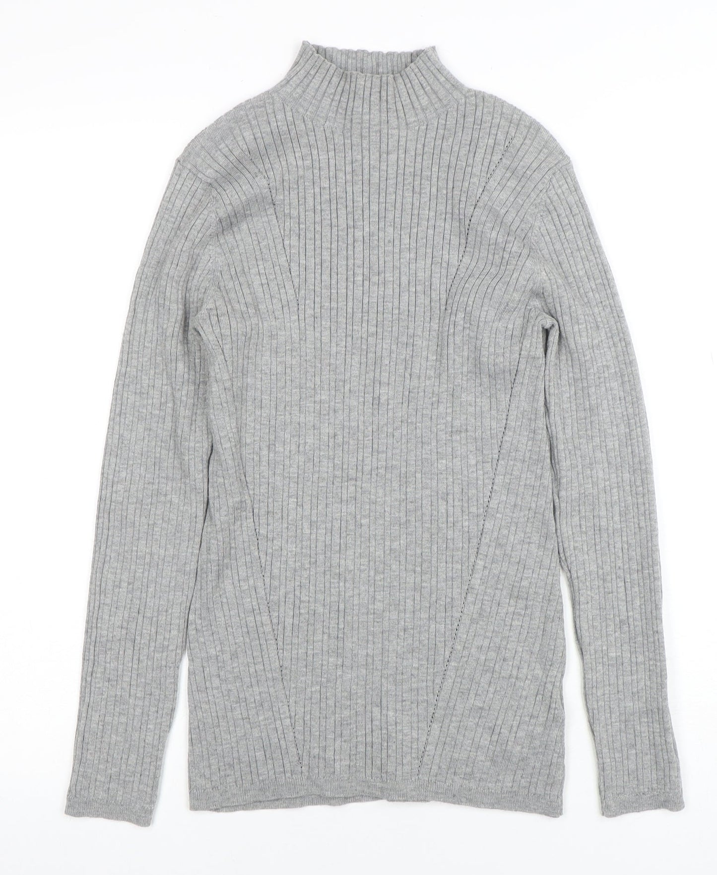 NOOSNOW Womens Grey Wool Blend Mock Neck Ribbed Jumper Size S