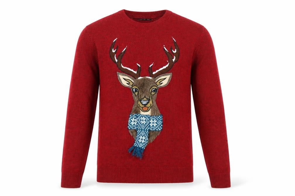 Next Men’s Red Reindeer Christmas Jumper L Knit Crew Neck