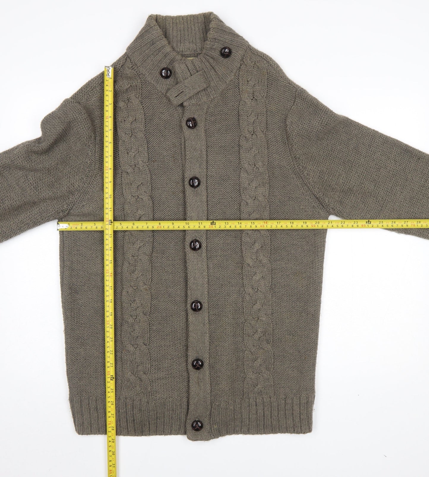 Next Men’s Grey Cable Knit High Neck Button Cardigan L