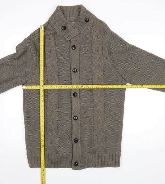 Next Men’s Grey Cable Knit High Neck Button Cardigan L