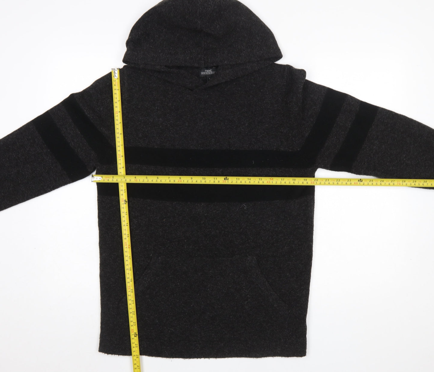 Next Men's Grey Striped Hooded Pullover Jumper Size S