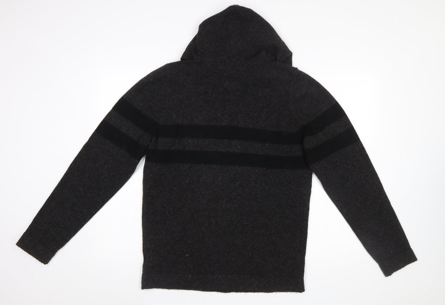 Next Men's Grey Striped Hooded Pullover Jumper Size S